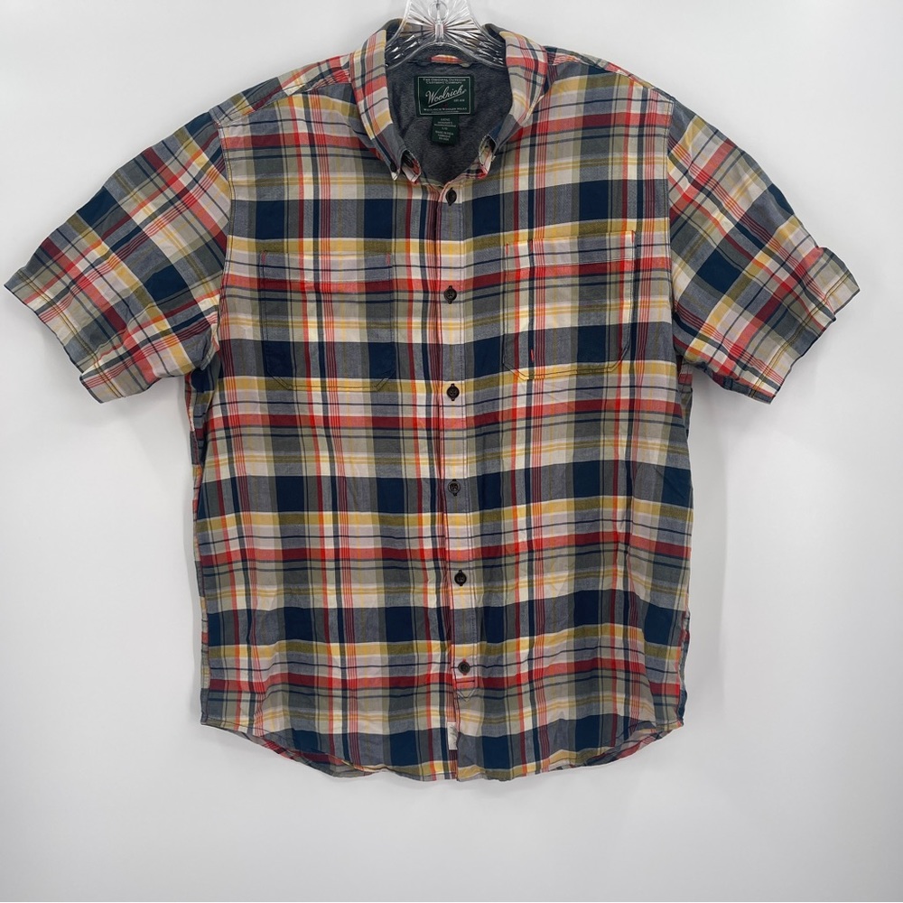 Woolrich Men's Large Plaid Shirt Short Sleeve Button Down Cotton Lightweight